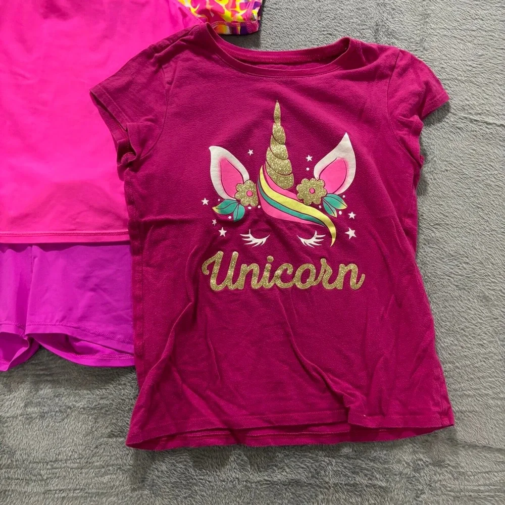 Circo Childrens Place Lucky Me 7/8 Pink Black Girls T-Shirt Athletic Set Lot 4pc
